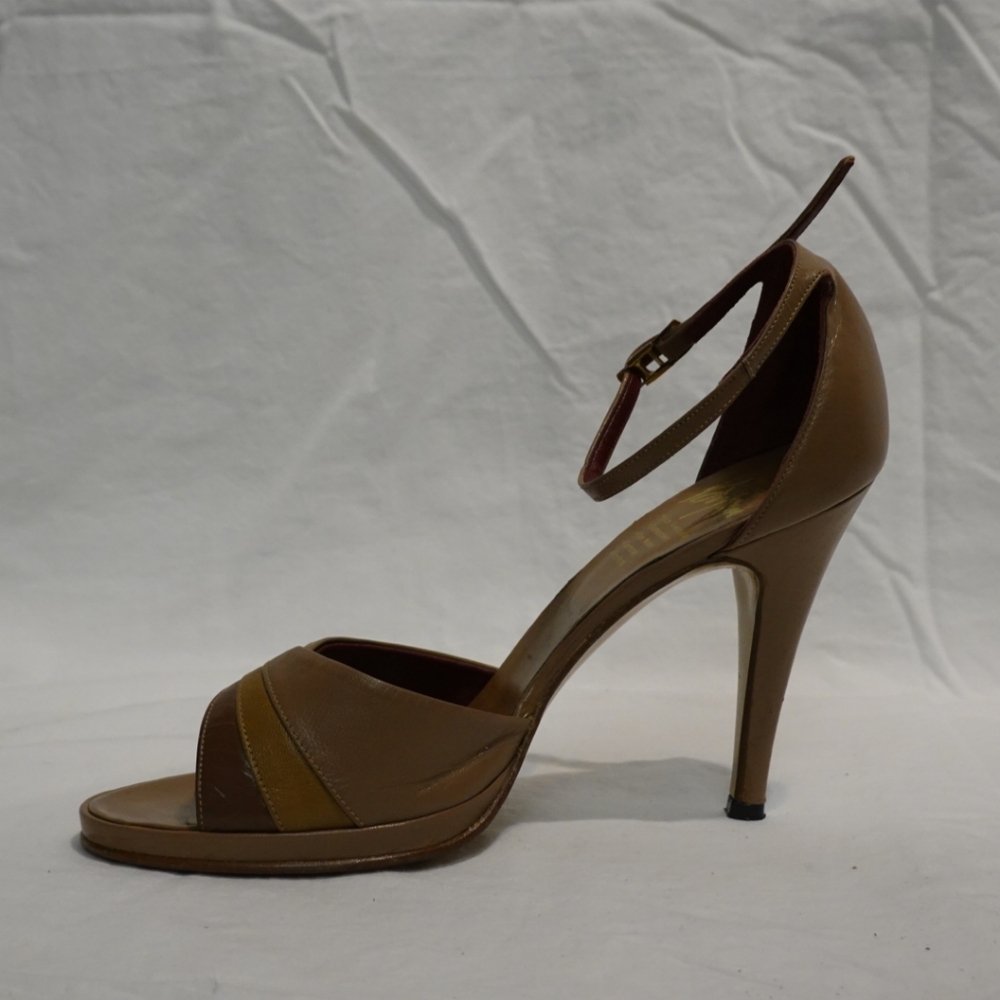 VINTAGE "Made in Italy for Byron's" Glam Multi-hued Brown Heeled Sandals, size 8 - Picture 8 of 11